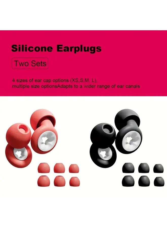 2 Sets Black And White Soft Silicone Ear Plugs For Sleep Work And Swim With 8 Pairs Reusable Tips - Image 1